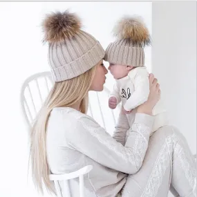 2-Piece Hair Ball Wool Parent-child Cap