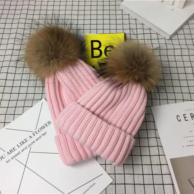 2-Piece Hair Ball Wool Parent-child Cap