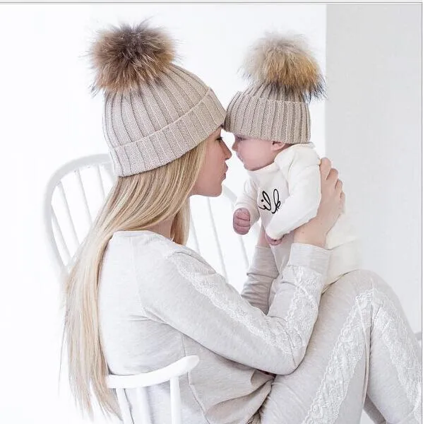 2-Piece Hair Ball Wool Parent-child Cap