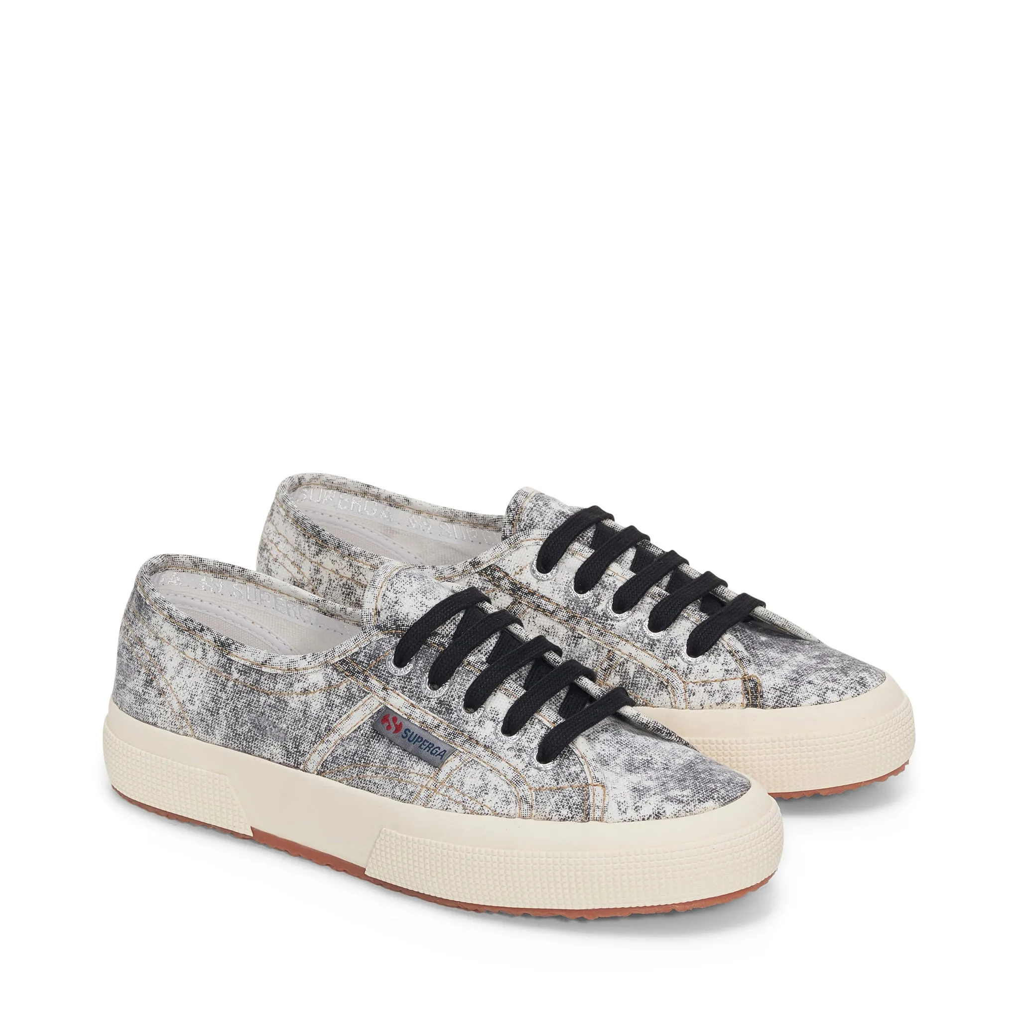 2750 Cotton Denim Destroyed Sneakers - White Black Beige Gardenia