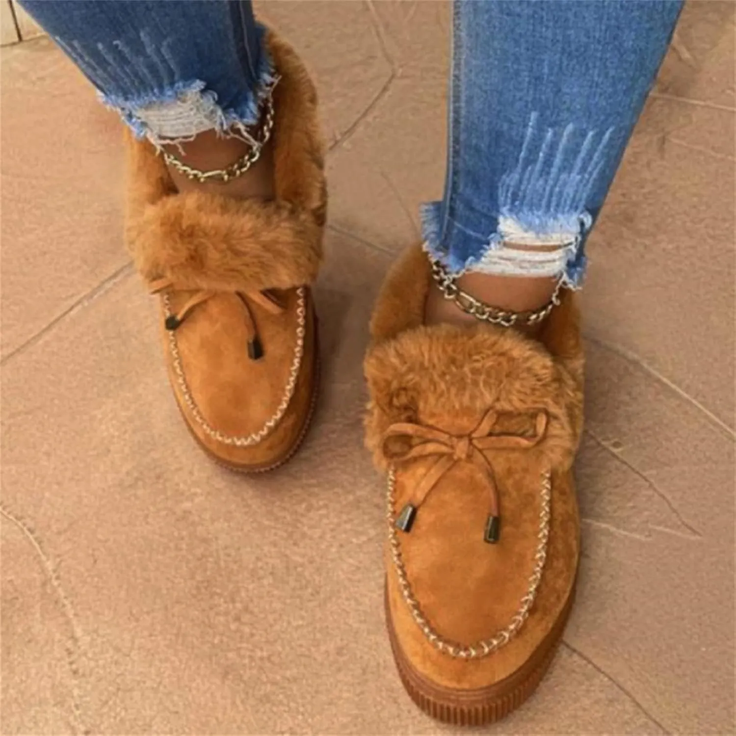 Ankle Boots For Women Comfy Snow Boots Winter Warm Slip On Outdoor Fur Lined Comfortable Fashion Casual Loafers Shoes