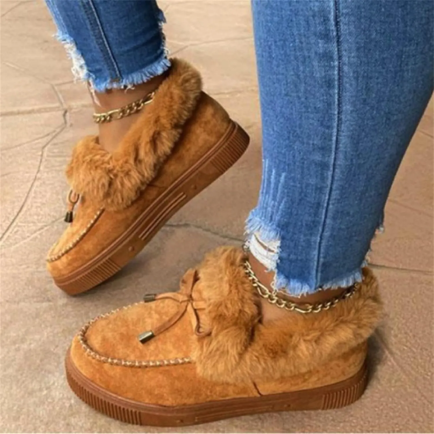 Ankle Boots For Women Comfy Snow Boots Winter Warm Slip On Outdoor Fur Lined Comfortable Fashion Casual Loafers Shoes