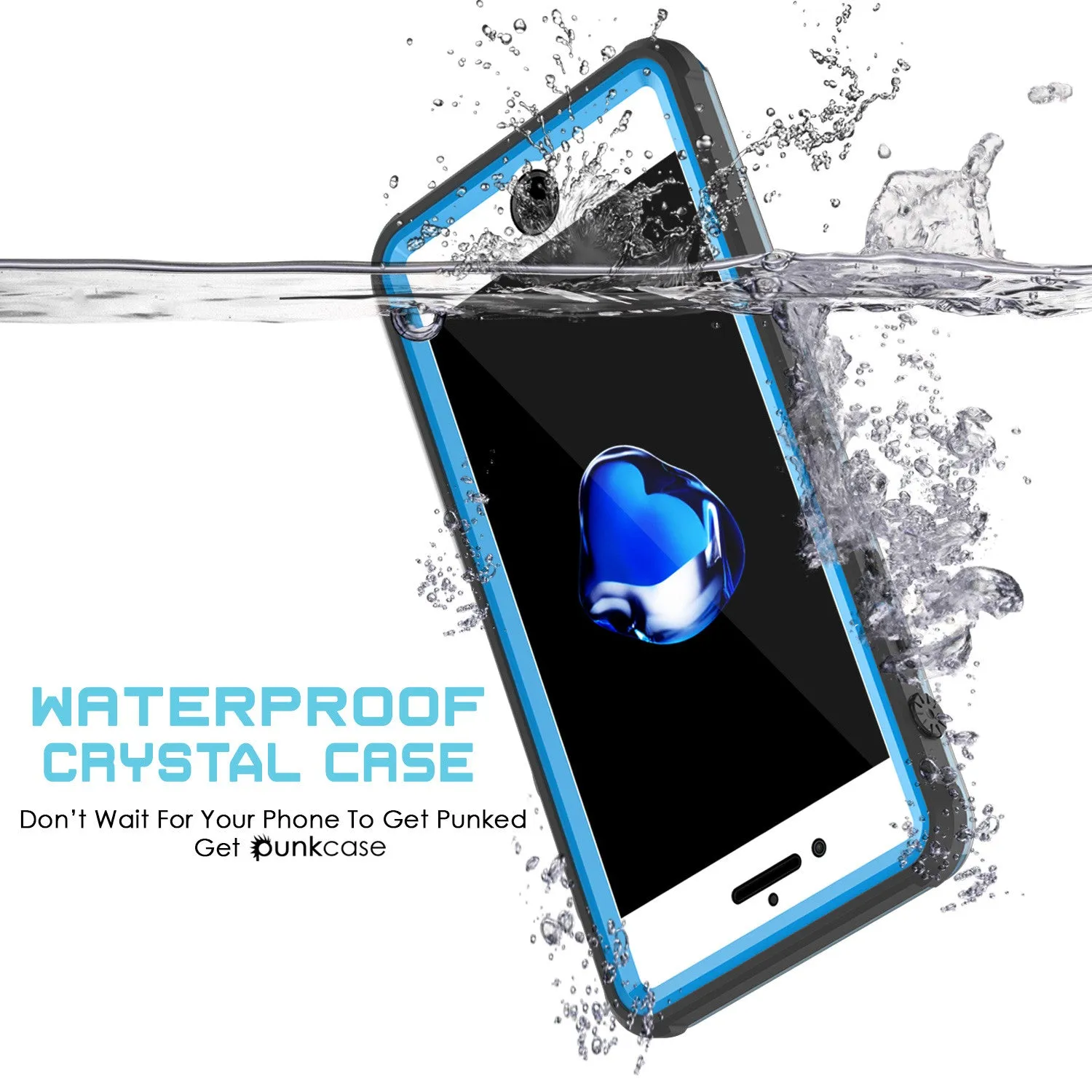 Apple iPhone 7 Waterproof Case, PUNKcase CRYSTAL Light Blue  W/ Attached Screen Protector  | Warranty