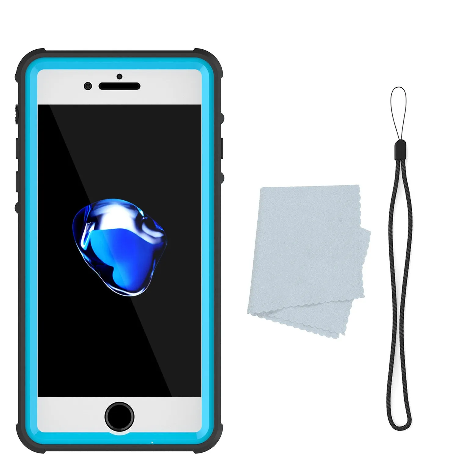 Apple iPhone 7 Waterproof Case, PUNKcase CRYSTAL Light Blue  W/ Attached Screen Protector  | Warranty