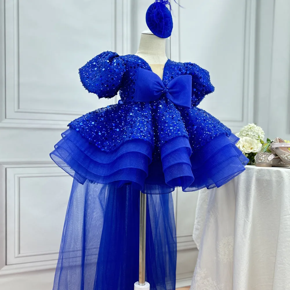 Baby first birthday party puff sleeve tail cute girl princess dress