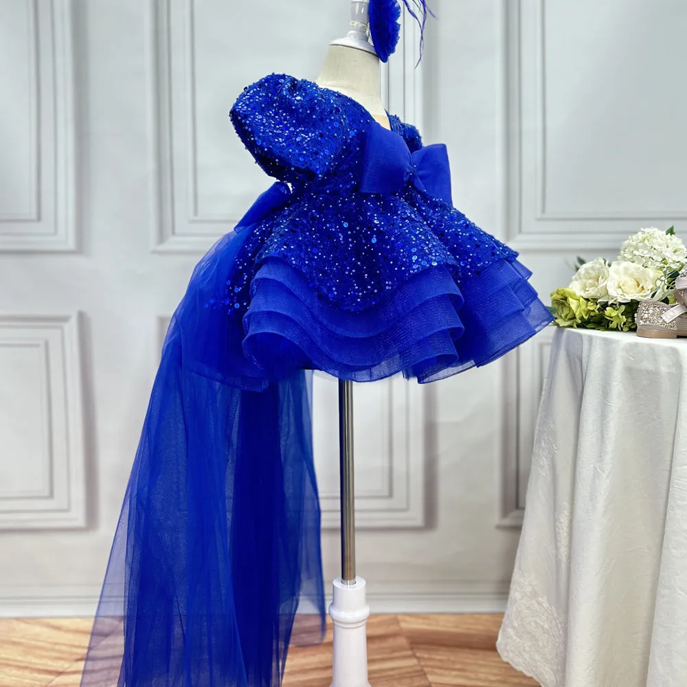 Baby first birthday party puff sleeve tail cute girl princess dress