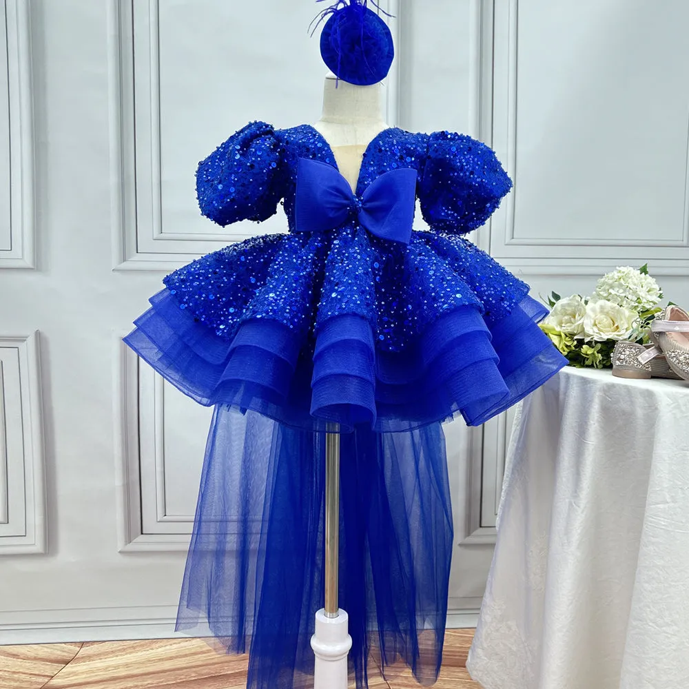 Baby first birthday party puff sleeve tail cute girl princess dress