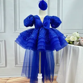 Baby first birthday party puff sleeve tail cute girl princess dress
