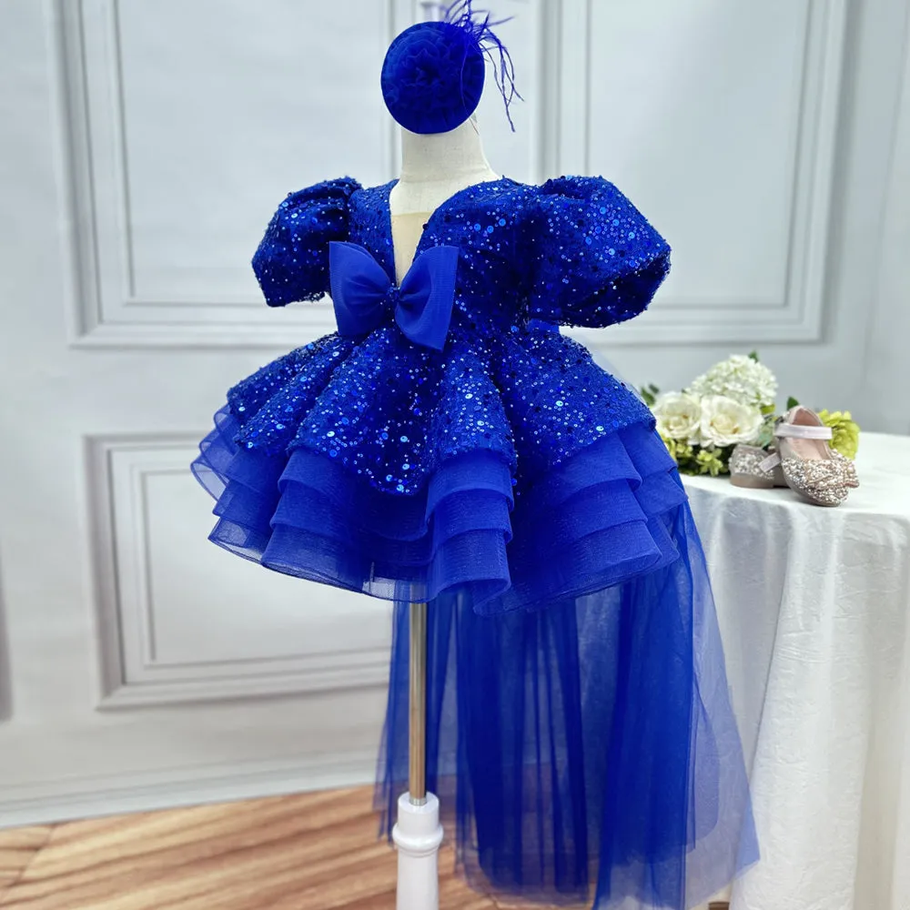 Baby first birthday party puff sleeve tail cute girl princess dress