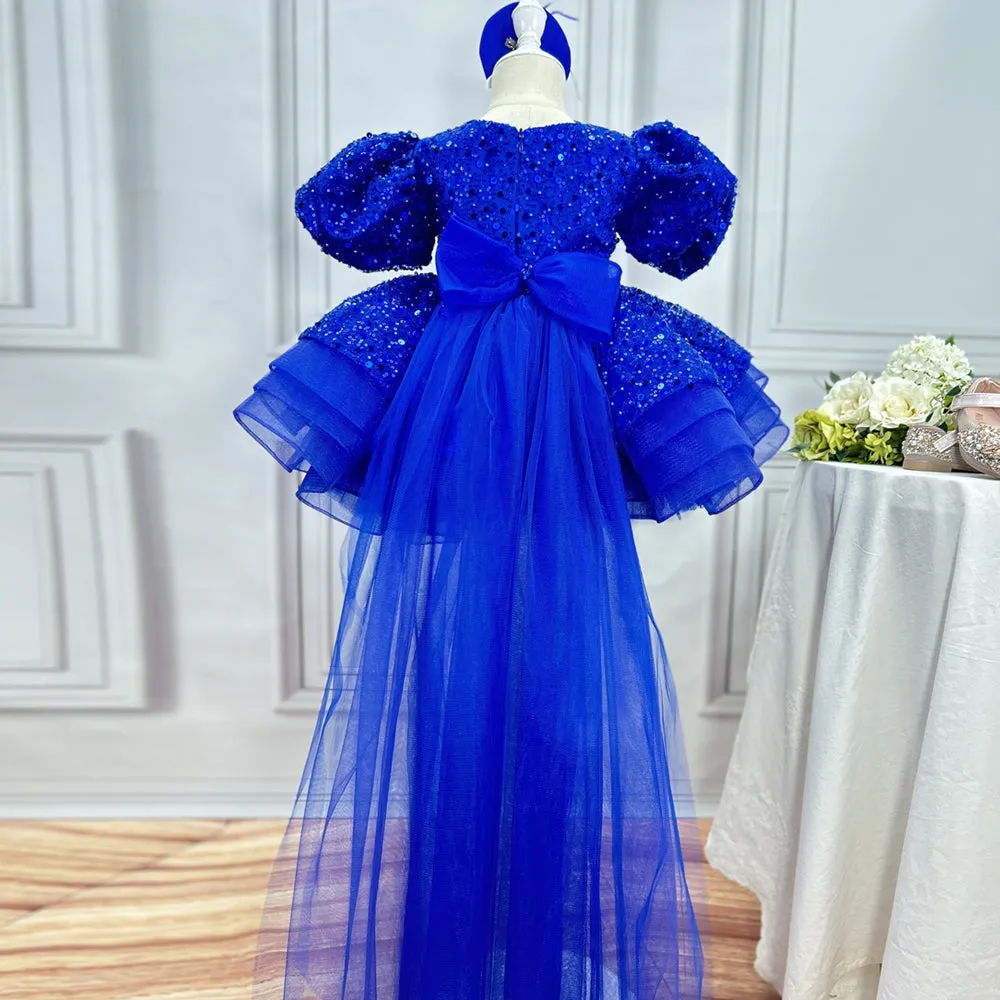 Baby first birthday party puff sleeve tail cute girl princess dress