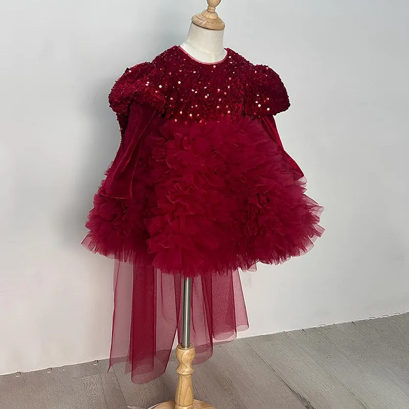 Birthday party dress baby sequin big bow tail princess dress