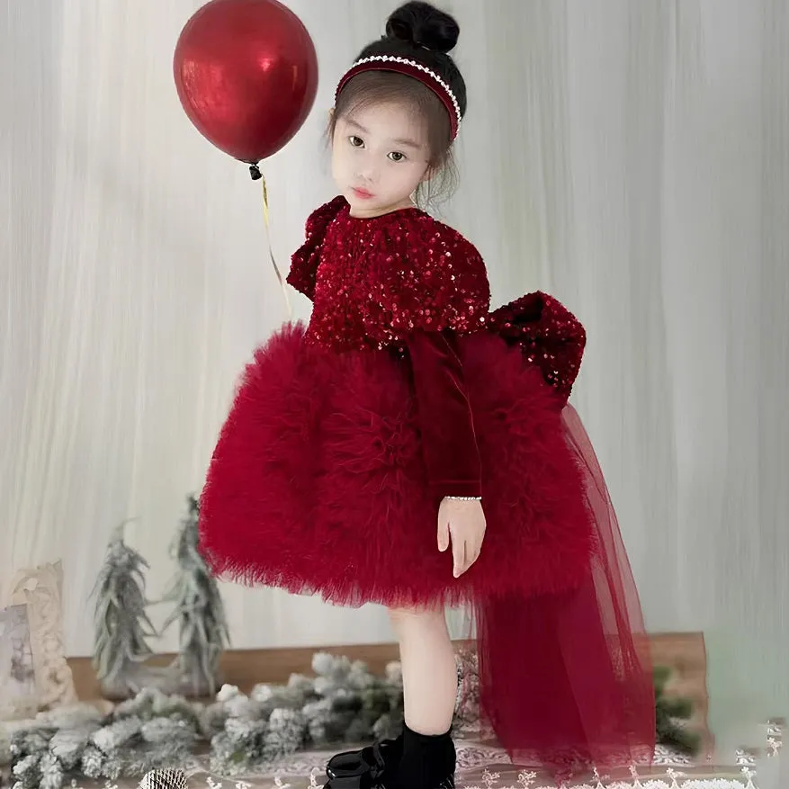 Birthday party dress baby sequin big bow tail princess dress