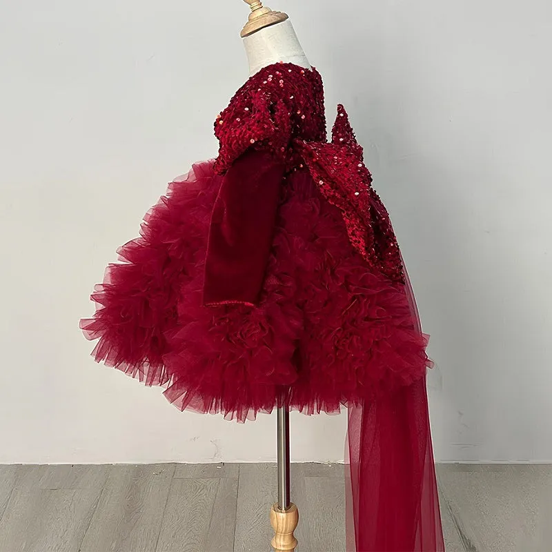 Birthday party dress baby sequin big bow tail princess dress