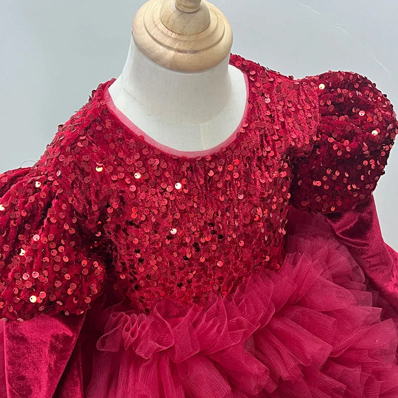 Birthday party dress baby sequin big bow tail princess dress