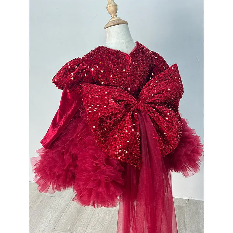 Birthday party dress baby sequin big bow tail princess dress