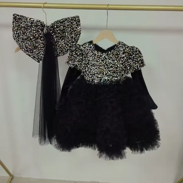 Birthday party dress baby sequin big bow tail princess dress