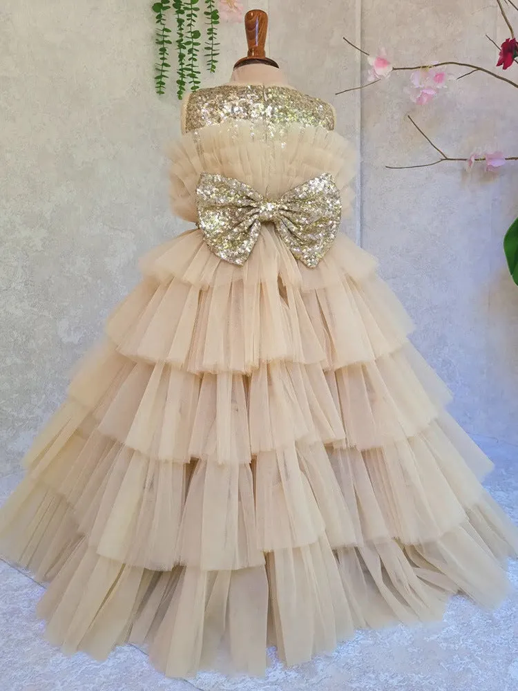 Champagne cake girl princess dress Sleeve can customizable colors