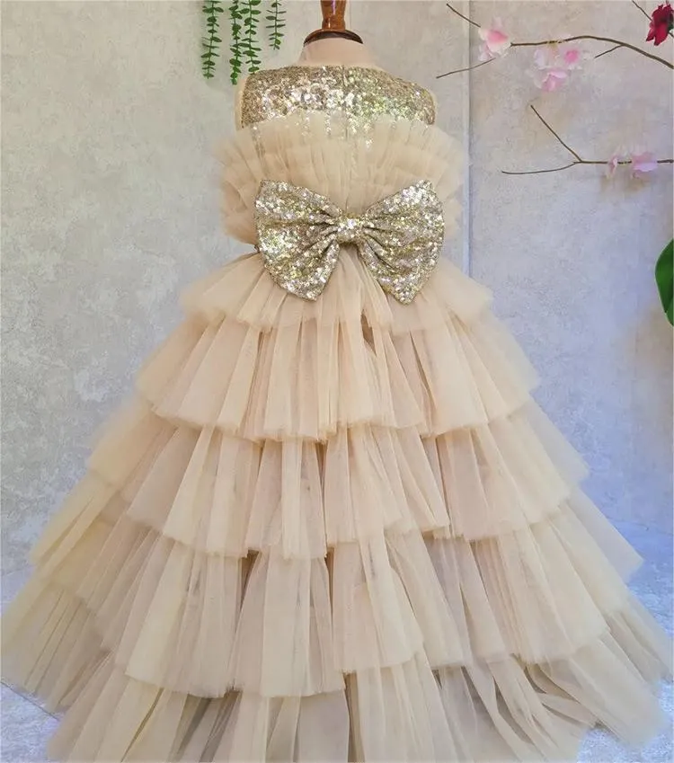 Champagne cake girl princess dress Sleeve can customizable colors