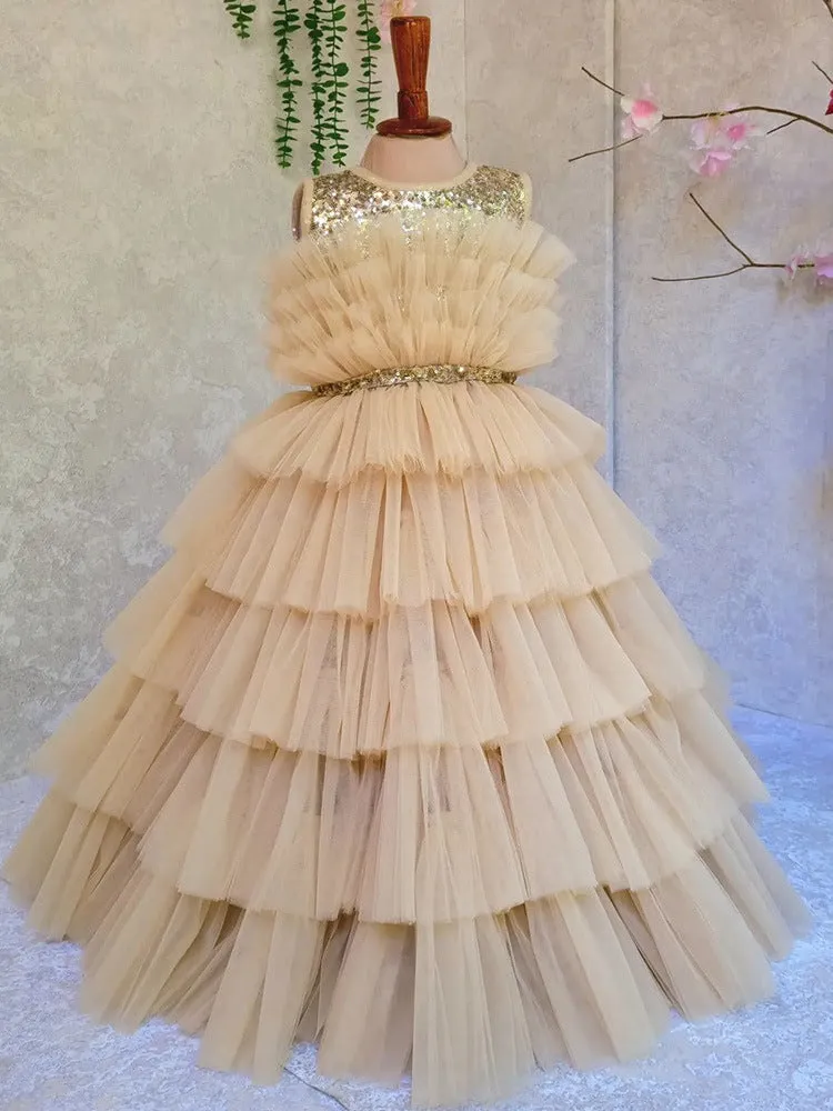Champagne cake girl princess dress Sleeve can customizable colors