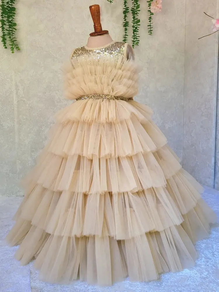 Champagne cake girl princess dress Sleeve can customizable colors