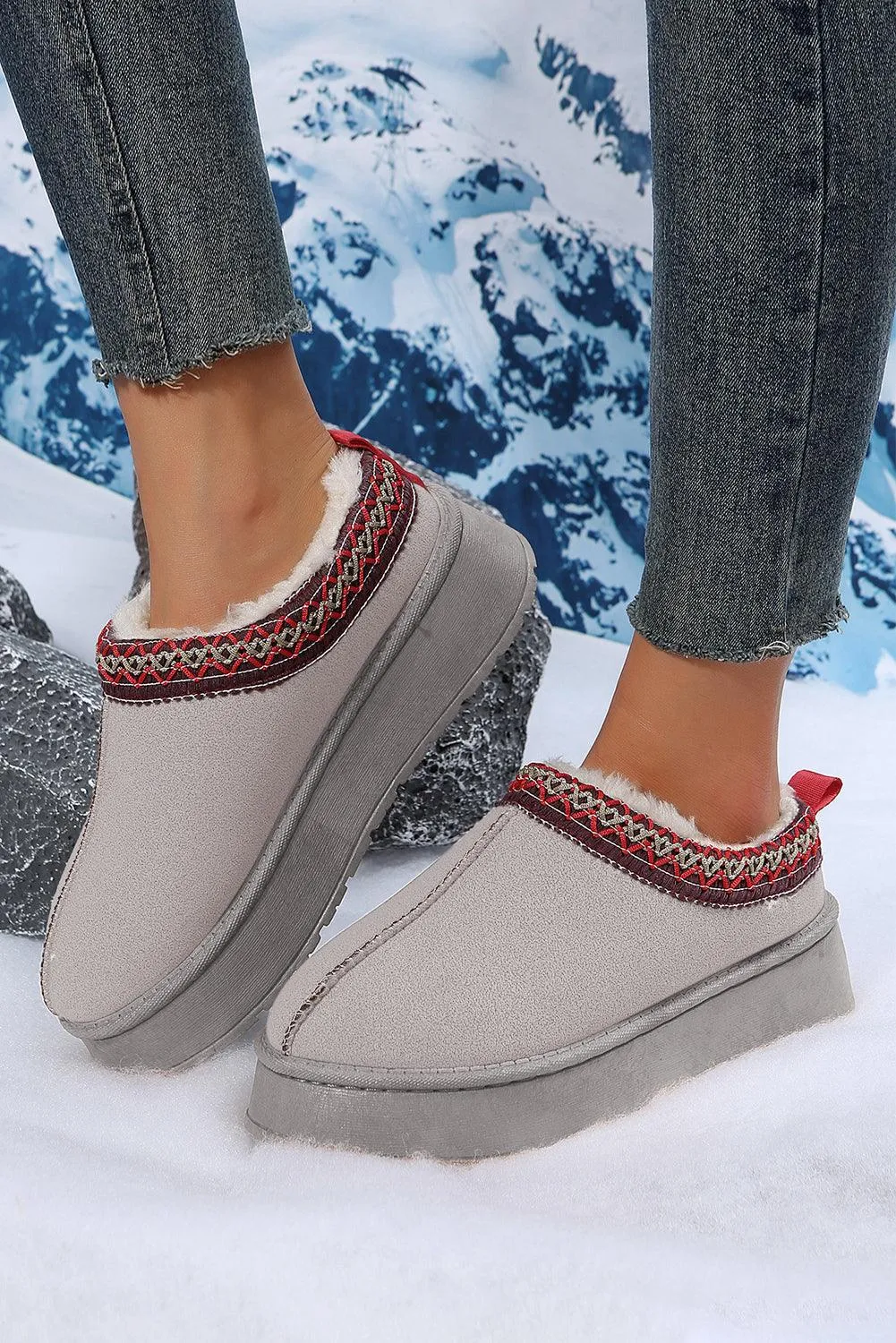 Chestnut Suede Contrast Print Plush Lined Snow Boots
