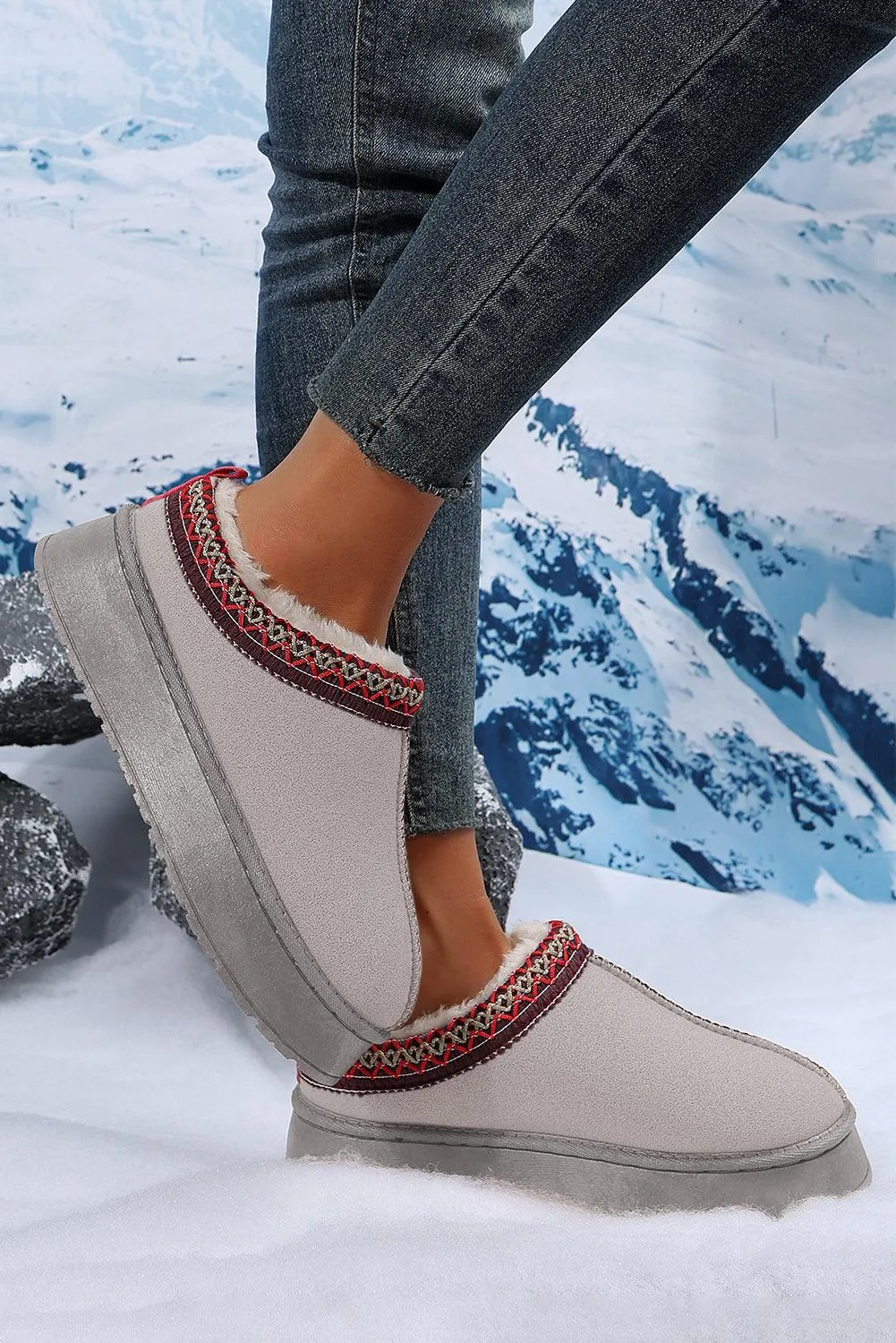 Chestnut Suede Contrast Print Plush Lined Snow Boots