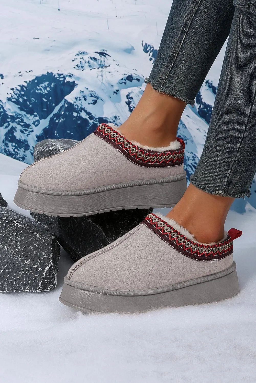 Chestnut Suede Contrast Print Plush Lined Snow Boots
