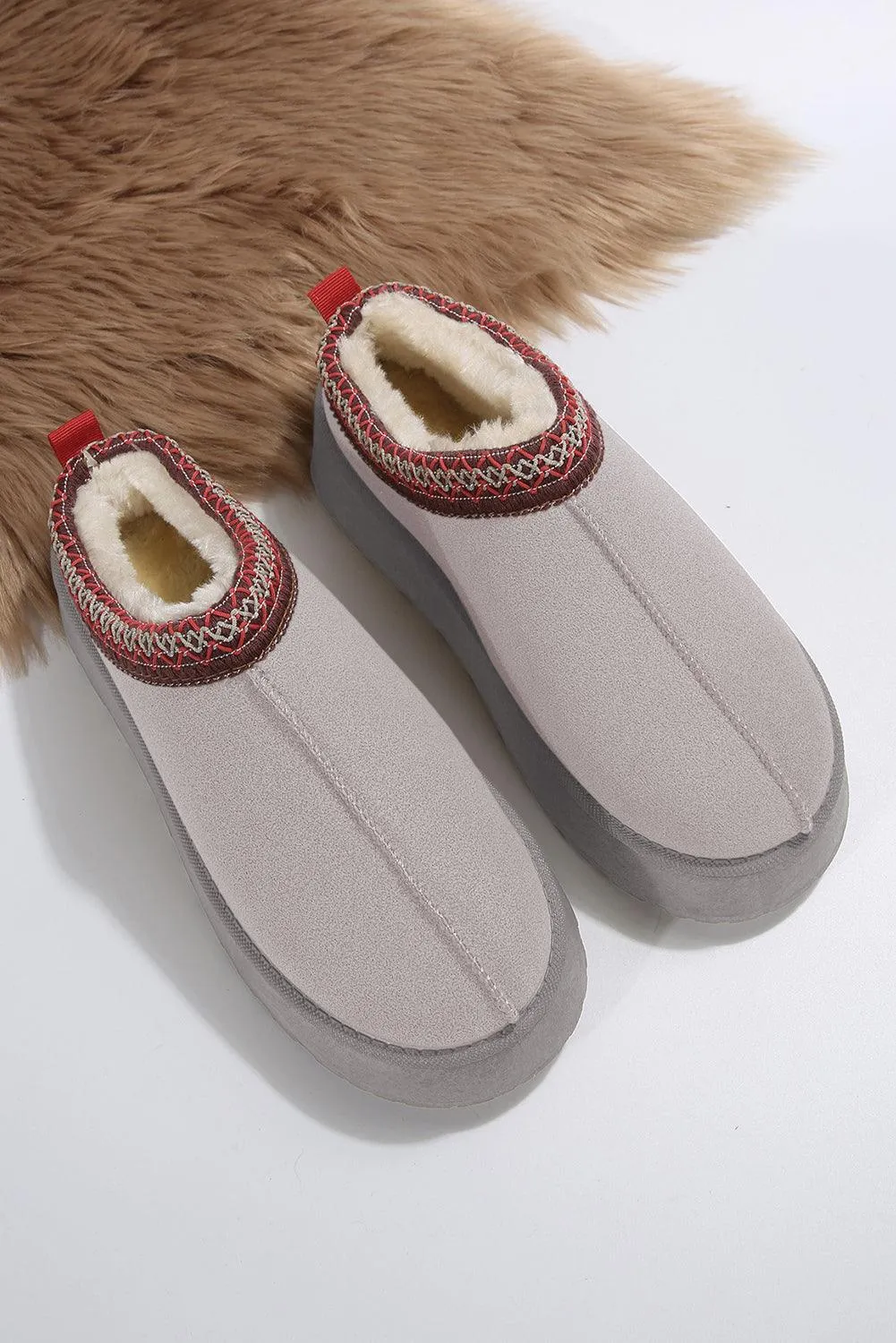 Chestnut Suede Contrast Print Plush Lined Snow Boots