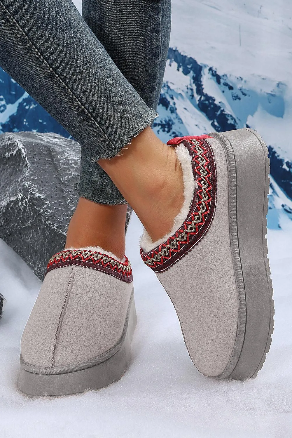 Chestnut Suede Contrast Print Plush Lined Snow Boots