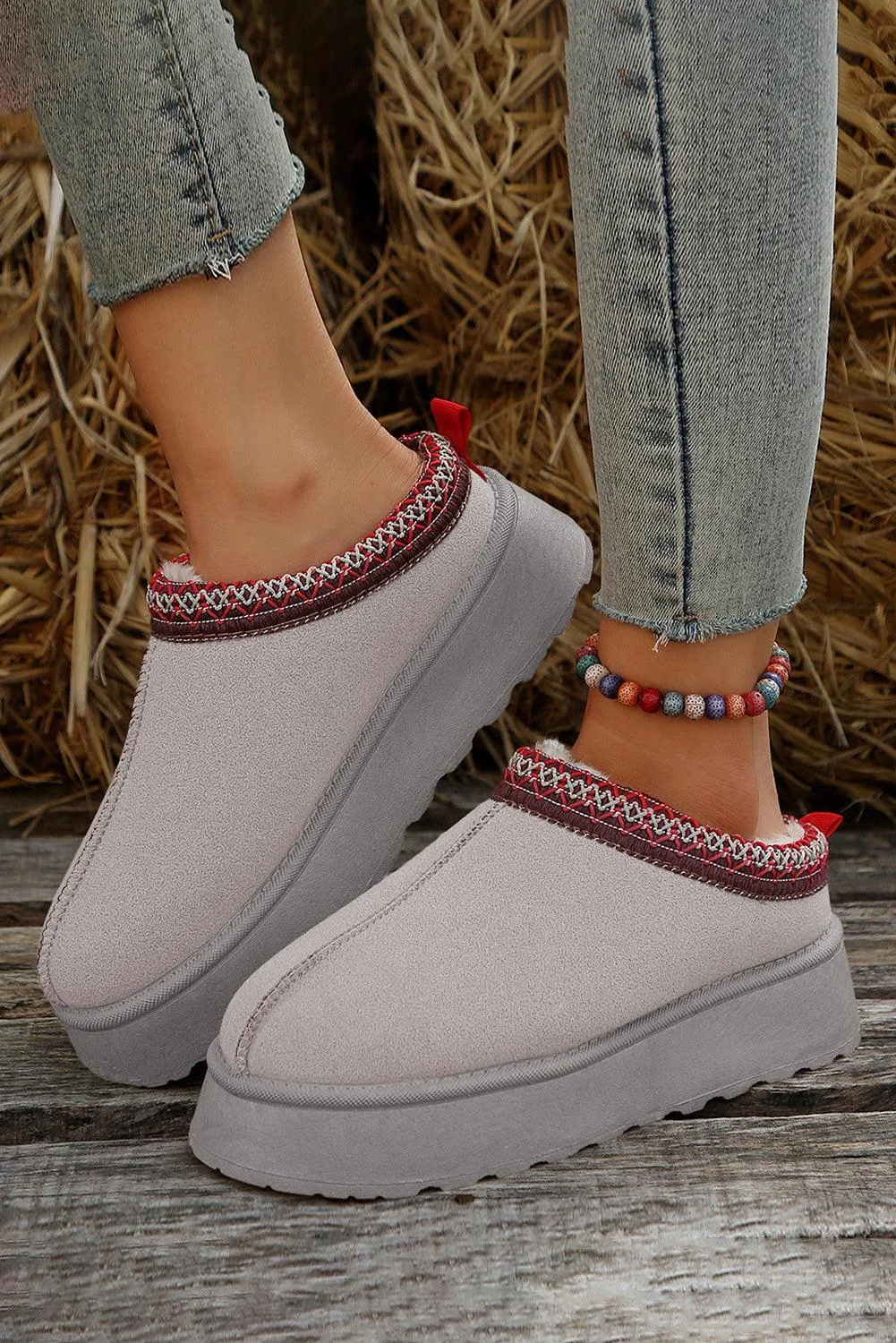 Chestnut Suede Contrast Print Plush Lined Snow Boots