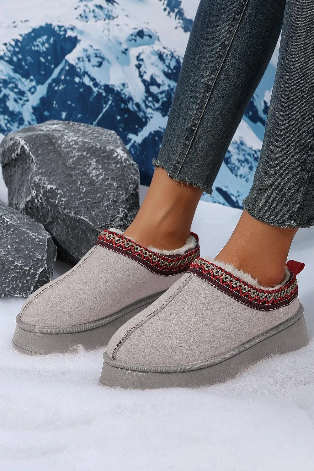 Chestnut Suede Contrast Print Plush Lined Snow Boots