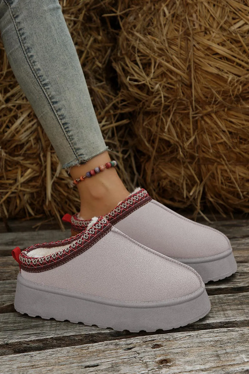 Chestnut Suede Contrast Print Plush Lined Snow Boots