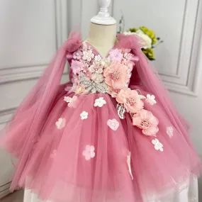 Cute sleeveless flower mesh baby birthday party girl princess dress
