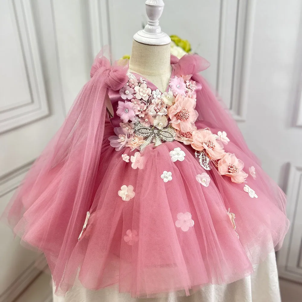 Cute sleeveless flower mesh baby birthday party girl princess dress