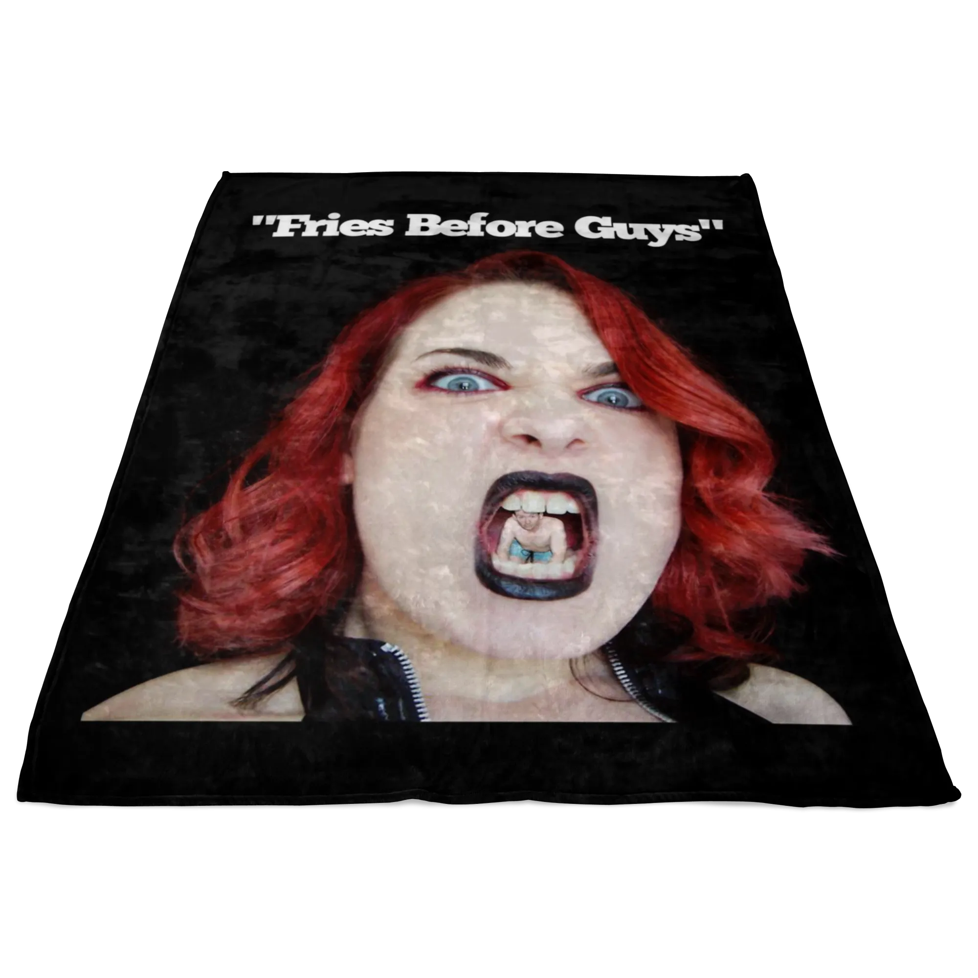 Fries Before Guys - Girl Eats a Tiny Man - Fleece Blanket