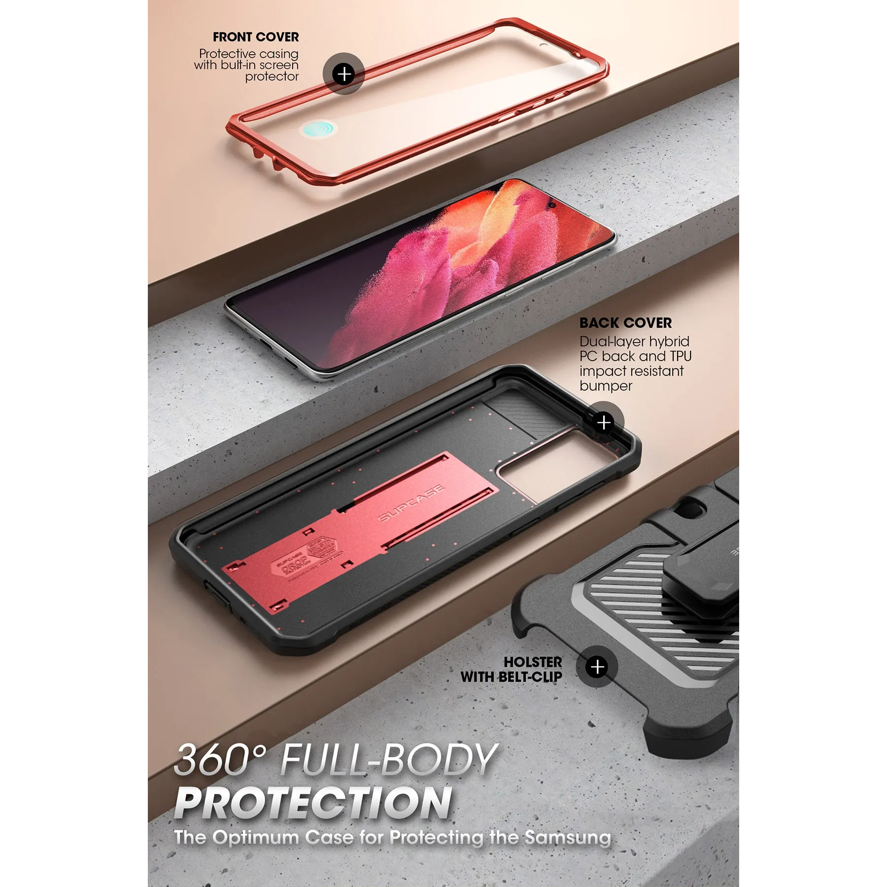 Galaxy S21 FE Unicorn Beetle PRO Rugged Case-Metallic Red