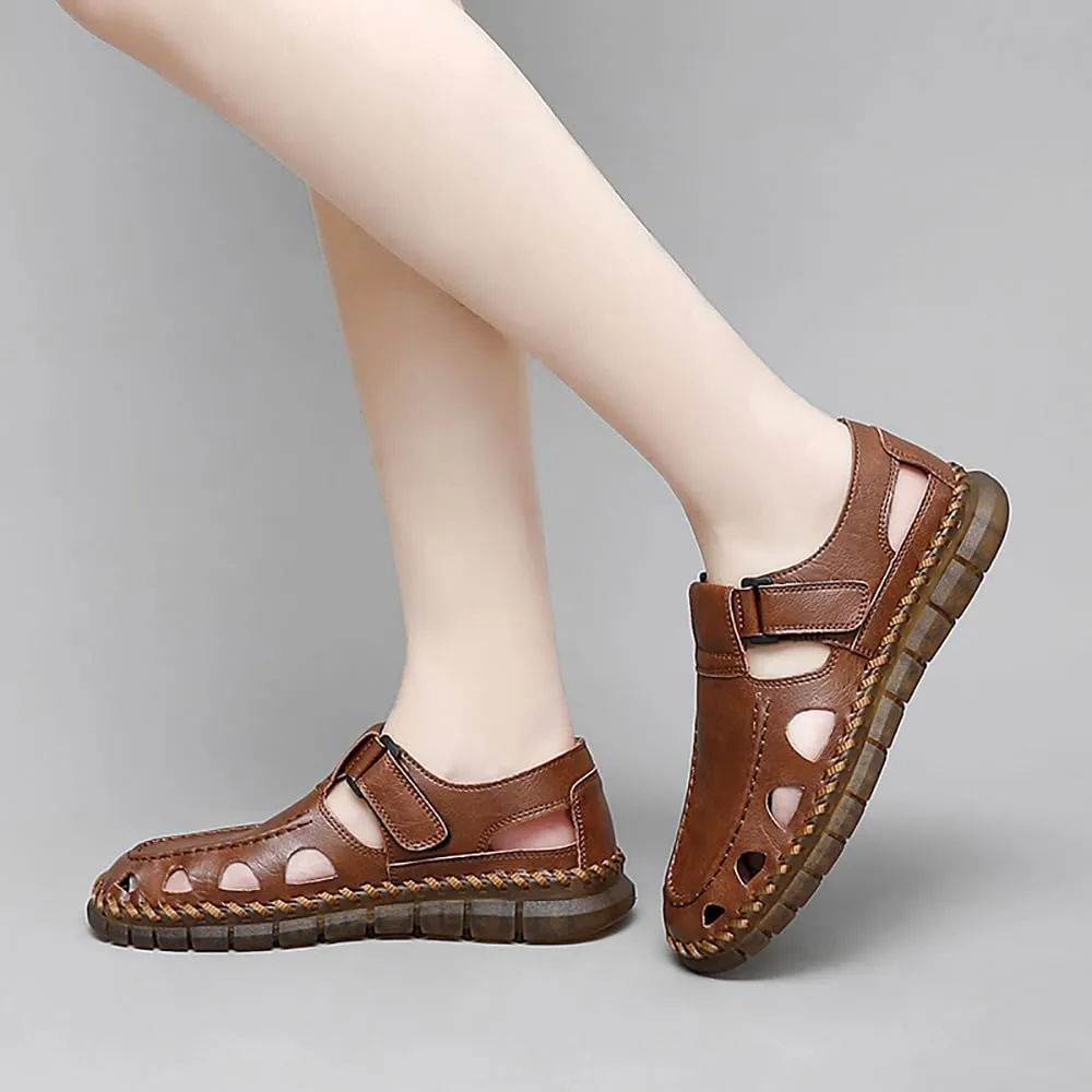 GEXECEUSS Sandals for Men Closed Toe Leather Sport Sandals Fisherman Sandals Outdoor Casual Walking Sandals Summer Water Shoes Beach Wading Shoes