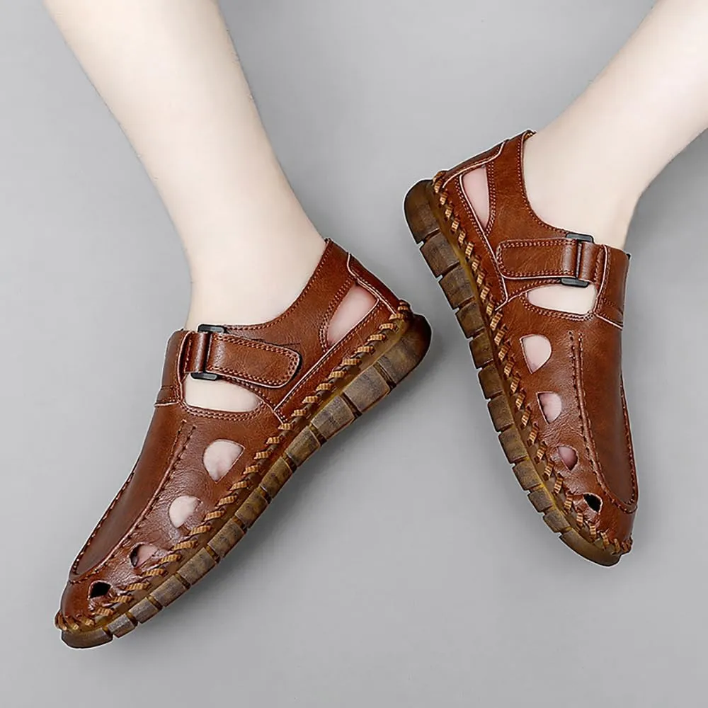 GEXECEUSS Sandals for Men Closed Toe Leather Sport Sandals Fisherman Sandals Outdoor Casual Walking Sandals Summer Water Shoes Beach Wading Shoes
