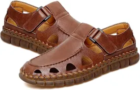 GEXECEUSS Sandals for Men Closed Toe Leather Sport Sandals Fisherman Sandals Outdoor Casual Walking Sandals Summer Water Shoes Beach Wading Shoes
