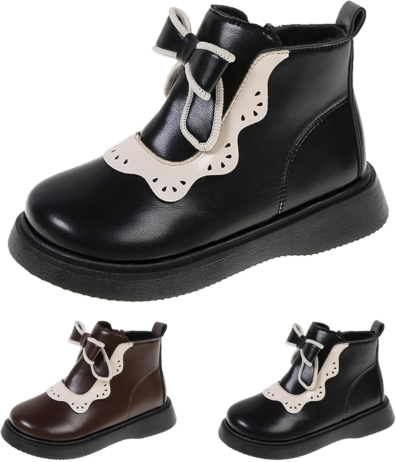Girls Leather Ankle Boots Bowknot Warm Snow Shoes Baby Infant Non Slip Round Toe Warm Booties with Fashion Toddler Boots
