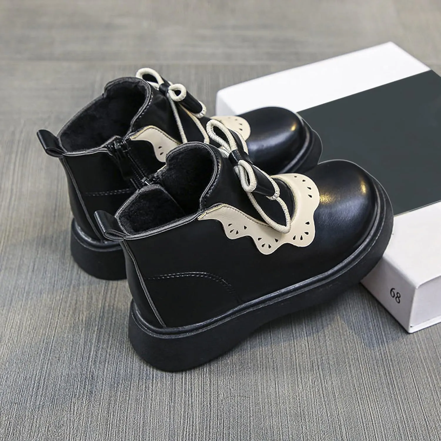 Girls Leather Ankle Boots Bowknot Warm Snow Shoes Baby Infant Non Slip Round Toe Warm Booties with Fashion Toddler Boots