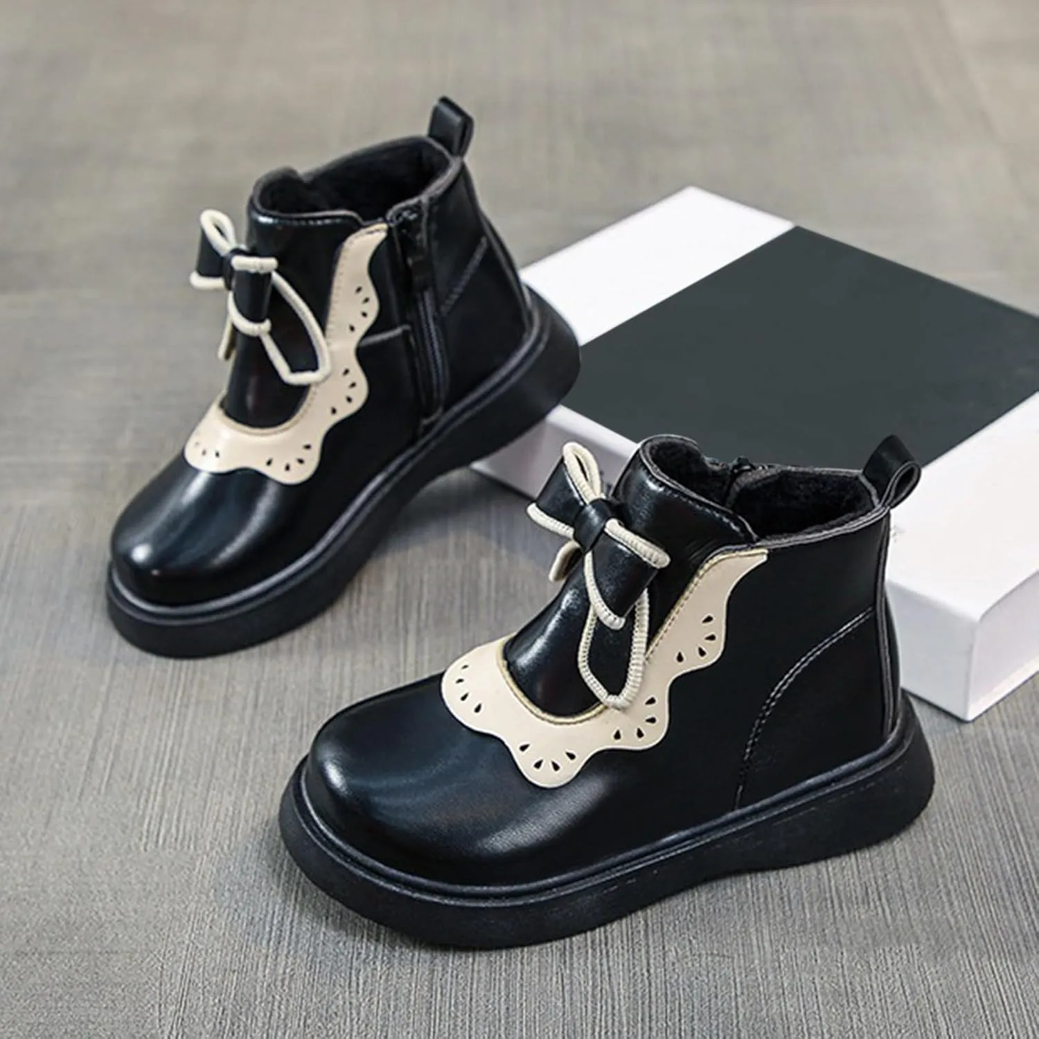 Girls Leather Ankle Boots Bowknot Warm Snow Shoes Baby Infant Non Slip Round Toe Warm Booties with Fashion Toddler Boots