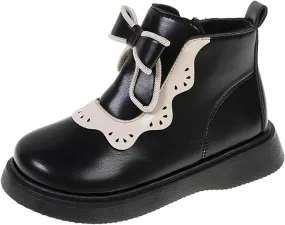 Girls Leather Ankle Boots Bowknot Warm Snow Shoes Baby Infant Non Slip Round Toe Warm Booties with Fashion Toddler Boots