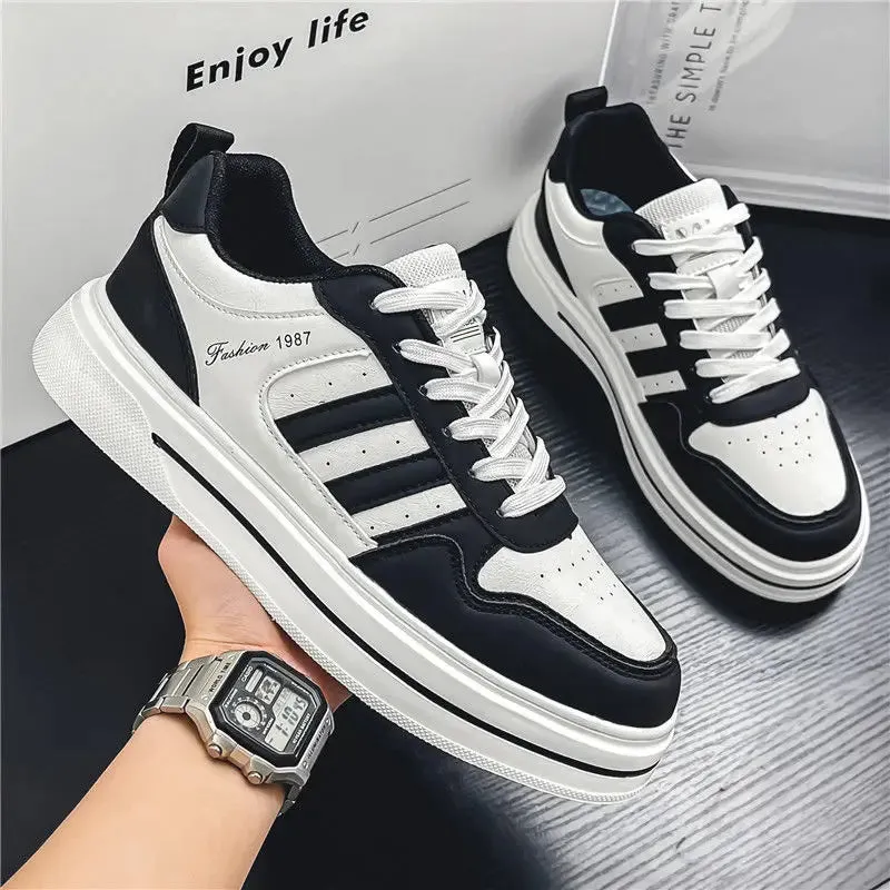 Hnzxzm Vulcanize Shoes for Men Spring Autumn Leisure Sneakers Man Black Work Slip-ons Leather Sports Casual Board Shoe Walking Common
