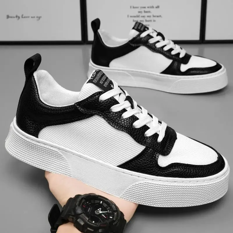 Hnzxzm Vulcanize Shoes for Men Spring Autumn Leisure Sneakers Man Black Work Slip-ons Leather Sports Casual Board Shoe Walking Common