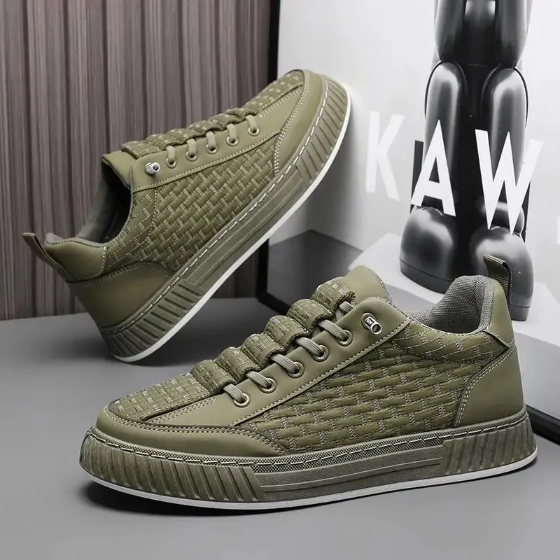 Hnzxzm Vulcanize Shoes for Men Spring Autumn Leisure Sneakers Man Black Work Slip-ons Leather Sports Casual Board Shoe Walking Common