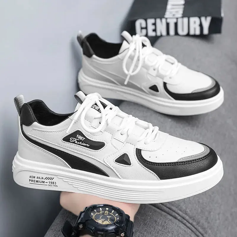 Hnzxzm Vulcanize Shoes for Men Spring Autumn Leisure Sneakers Man Black Work Slip-ons Leather Sports Casual Board Shoe Walking Common