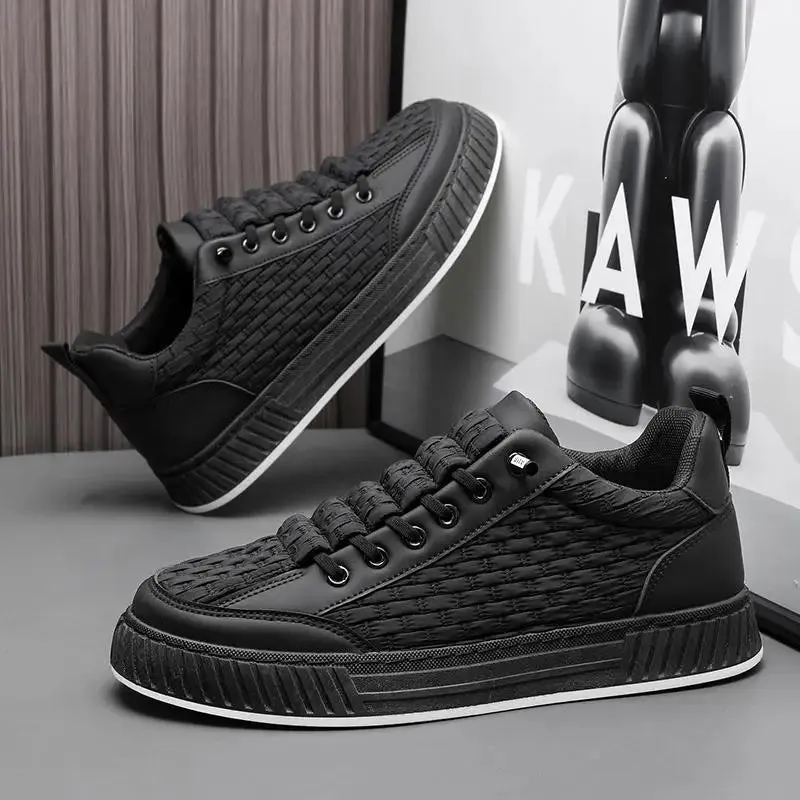 Hnzxzm Vulcanize Shoes for Men Spring Autumn Leisure Sneakers Man Black Work Slip-ons Leather Sports Casual Board Shoe Walking Common