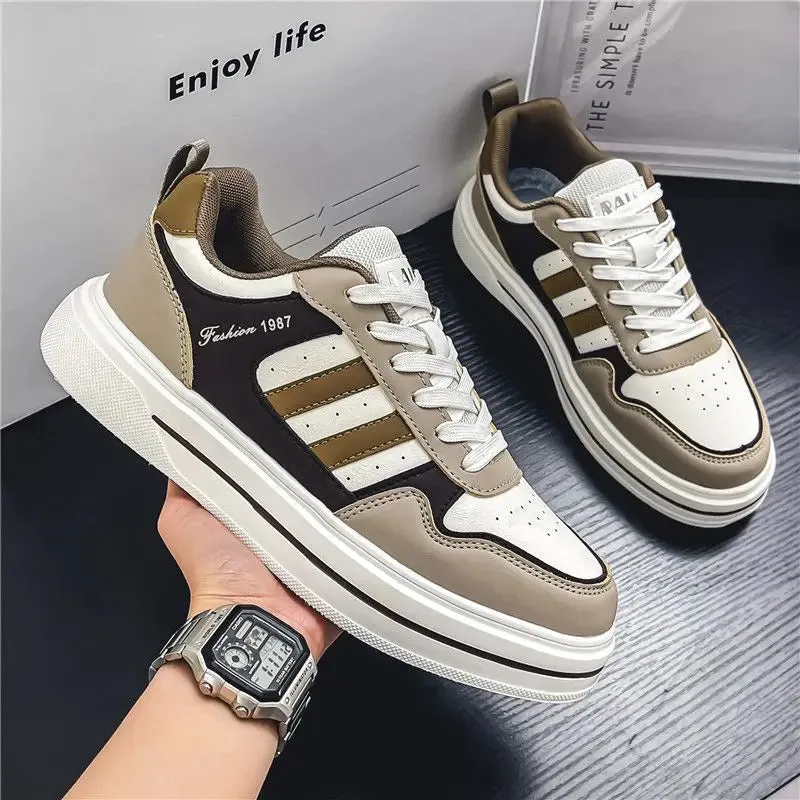 Hnzxzm Vulcanize Shoes for Men Spring Autumn Leisure Sneakers Man Black Work Slip-ons Leather Sports Casual Board Shoe Walking Common