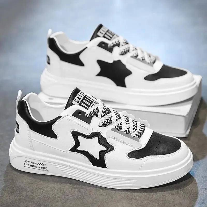 Hnzxzm Vulcanize Shoes for Men Spring Autumn Leisure Sneakers Man Black Work Slip-ons Leather Sports Casual Board Shoe Walking Common